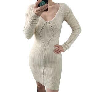 ISA‎ BOULDER lace-Up Knit Top / Dress S Cream Cocktail Y2K Retro Party